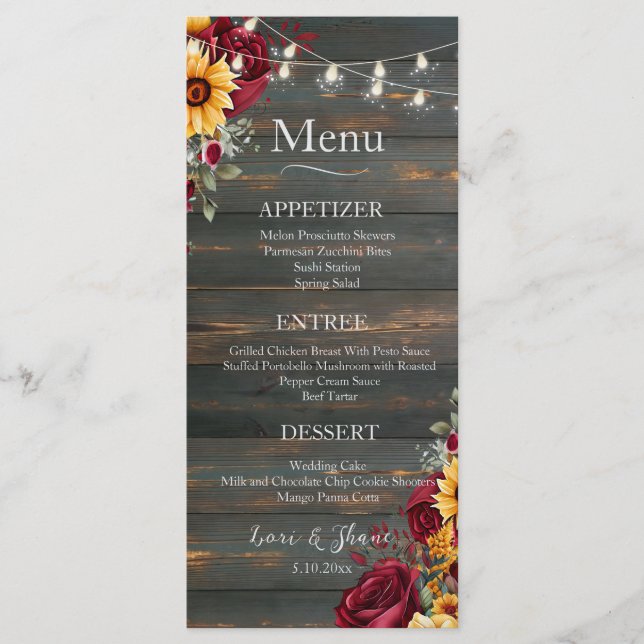 Menu Rustic Rosa and Aster Wedding (Frente)