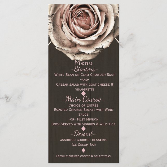 Menu Rustic Rosa Elegante Light Wood Diamond Party (Frente)