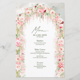 Menu Rustic Sage Green & Pink Floral Arch Wedch