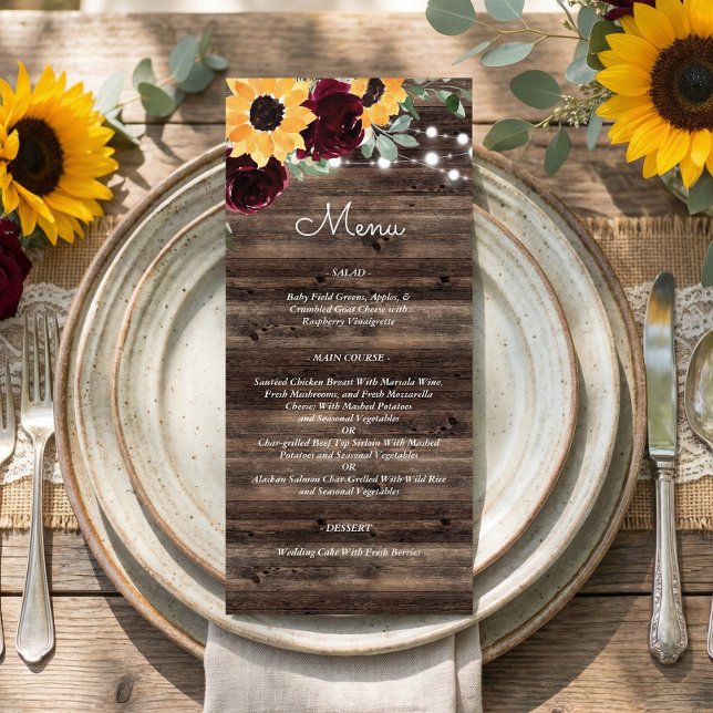 Menu Rustic Sunflower Roses Wedding (Criador carregado)