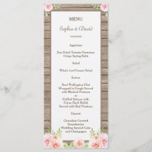 Rustic Watercolor Floral Old Wood WedMenu