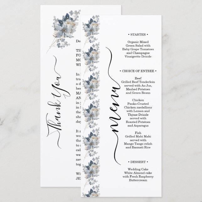Menu Rustic Watercolor Illustration Floral Arrangement (Frente/Verso)