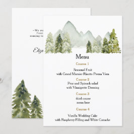 Menu Rustic Watercolor Mounts Pine Casamento no inverno
