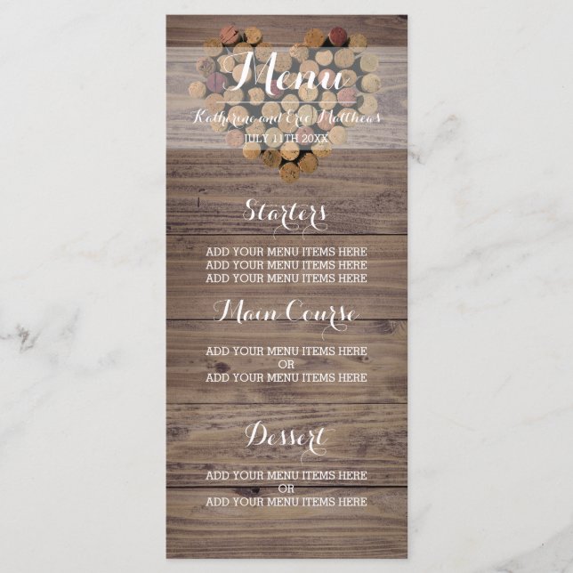 Menu Rustic Wine Cork (Frente)