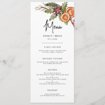 Menu Rustic Winter Botanical Wedding