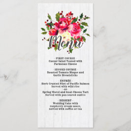 Menu Rustic Winter Holly White Wood Wedding