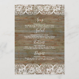 Menu Rustic Wood White Lace Weding Menu