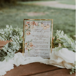 Menu Rústica Madeira Branca Floral Obrigado Colocação