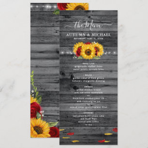 Menu Rústica Madeira Girassol e Rosa vermelha Casamento