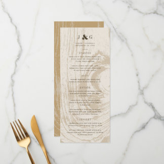 Menu Rústico Ócre Grão de Madeira Simples Casamento de 