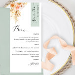 Menu Sage e Peach Blush Personalizados com o Nome de Co<br><div class="desc">Porquê gastar cartões de lugar e cartões de menu quando pode ter um Menu elegante All-in-one personalizado com cada nome de convidado! Design contemporâneo, simples e elegante com detalhes florais de cor d'água refinados numa bela mistura de pêssego, laranja, escamudo, coral empoeirado, creme e tons de champanhe. Elementos modernos de...</div>