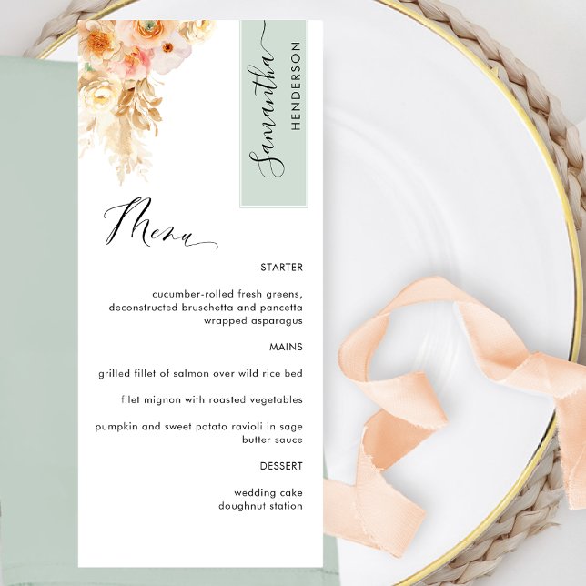 Menu Sage e Peach Blush Personalizados com o Nome de Co (Criador carregado)