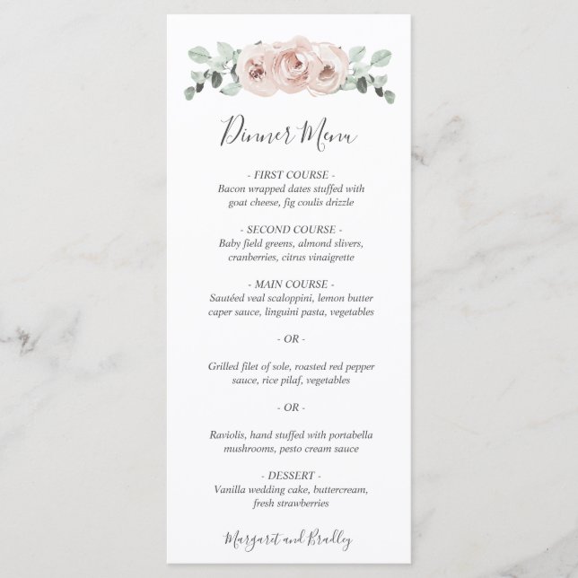 Menu Sage Floral Rosa Greenery Dusty Rosa Weding (Frente)