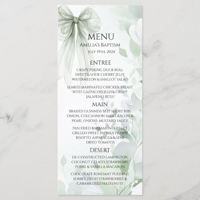 Menu Sage Green Arco Baptism (Frente)