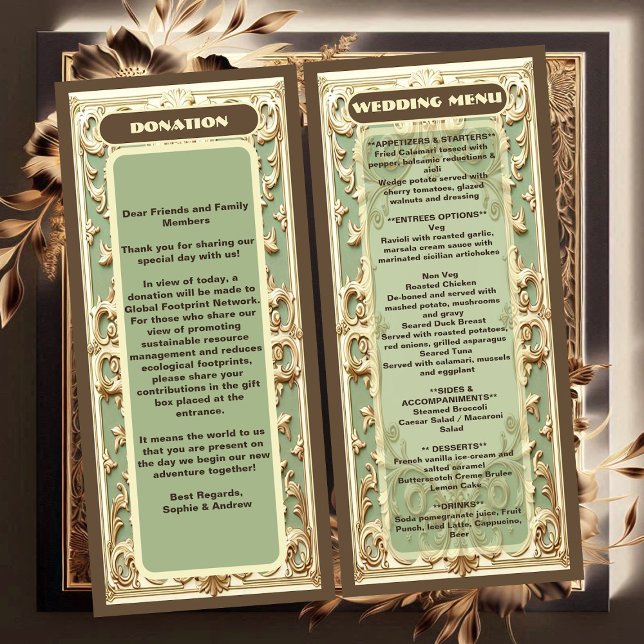 Menu Sage Green Barroco Grandeur Florals Motif Wedes (Sage Green Baroque Grandeur Florals Motif Wedding Menu)