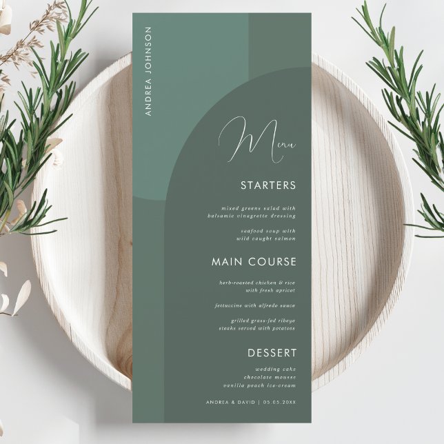 Menu Sage Green Boho Arch Guest Name Janto Casamento Ho (Criador carregado)