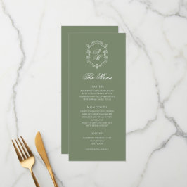 Menu Sage Green Botanical Monograma Crest Casamento