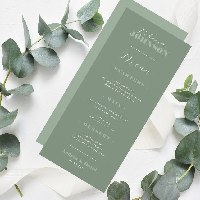 Menu Sage Green Calliografia Janto de Casamento de Nome (Criador carregado)
