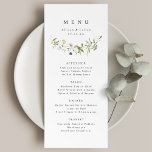 Menu Sage Green Elegant Wildflower Rustic Boho Casament<br><div class="desc">Design de flor silvestre de cor aquática delicada e elegante, com seus próprios detalhes personalizados. Paletas de pastel de amarelo macio, branco esbranquiçado, verde-sábio, rosa empoeirado, rosa-pincel, arrojado e verde botânico, simples e romântico. Menus de casamento floral de excelente para casamento rústico moderno, casamento de jardim do país e casamento...</div>