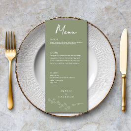 Menu Sage Green Floral Formal Casamento Elegante