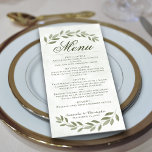 Menu Sage Green Laurel deixa casamento russo de legança<br><div class="desc">Este belo cardápio de casamento apresenta um design rústico com um fundo marmoreado, um título de caligrafia de guião e imagens de folhas de cor verde de sábio pintadas à mão, tanto no topo quanto no fundo. O texto é completamente personalizável com espaço para o nome do casal e a...</div>