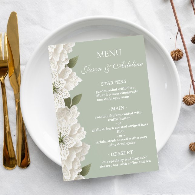 Menu Sage Green Modern  Luxury Elegant Wedding (Criador carregado)