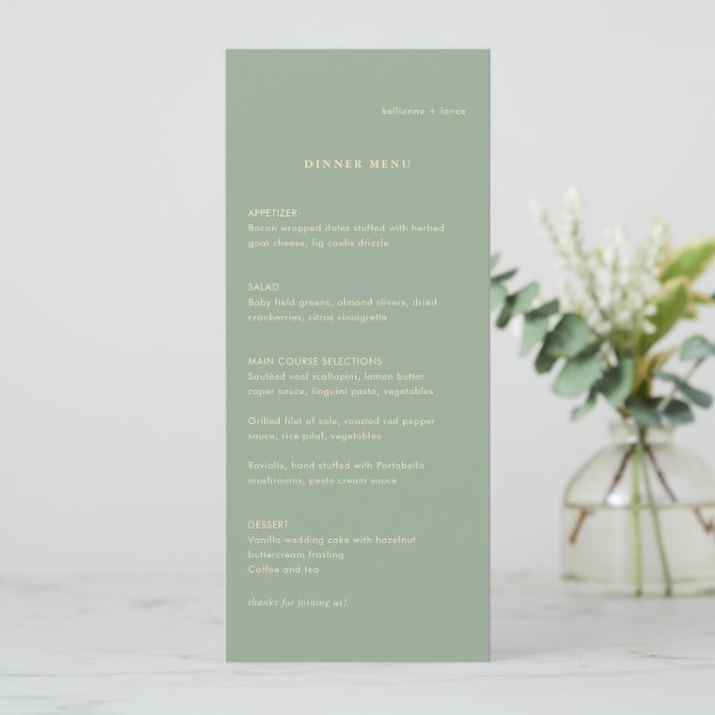 Menu Sage Green Simple Modern Wedding (Em pé/Frente)