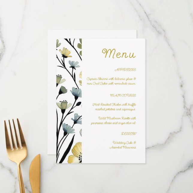 Menu Sage Green & Soft Yellow Botanical Wedding (Frente/Verso In Situ)