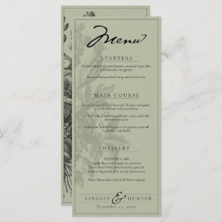 Menu Sage Green Vintage Floral Romantic Garden Wedding