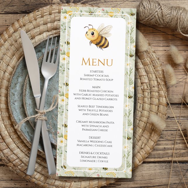 Menu Sage Green Wildflower Bee Custom Baby Shower (Criador carregado)
