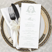 Sage Verde Monograma Floral Brasão Casamento Elega