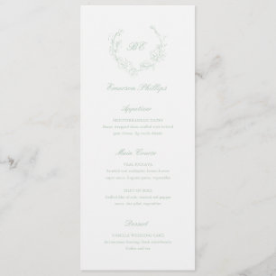 Menu Sage Verde Monograma Nome do Convidado Casamento E