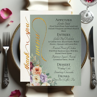 Menu Sage - Wildflowers, Monogram & Thank You 