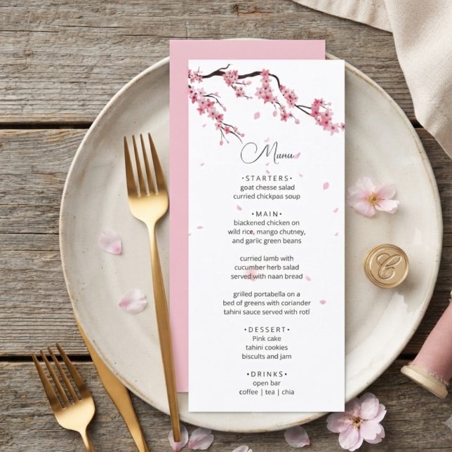 Menu Sakura Cerejeira Rosa Watercolor Moderna  (Criador carregado)