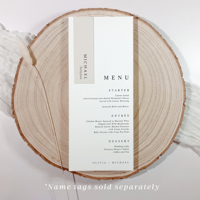 Menu Sala Minimalista Moderna para Casamento de Nomes d (Elegant minimalist wedding menus with room at the top for name tag / name card (sold separately))