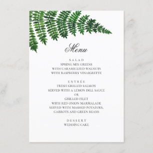 Menu Samambaia da aguarela. Casamento da floresta.