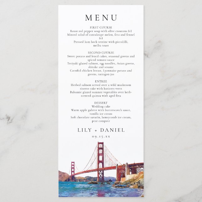 Menu San Francisco Watercolor Destination Wedding (Frente)