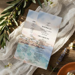 Menu Santorini Wedding Program Template | Mediterranean<br><div class="desc">Guide your guests through your special day with this elegant Santorini-inspired wedding program, featuring a romantic watercolor coastal design inspired by Mediterranean destinations. With soft ocean blues, warm sunset tones, and charming seaside architecture, this program adds a refined and cohesive touch to your ceremony. The clean layout ensures your ceremony...</div>