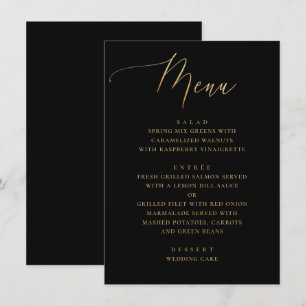 Menu Script Elegante Casamento Clássico Preto e Doura