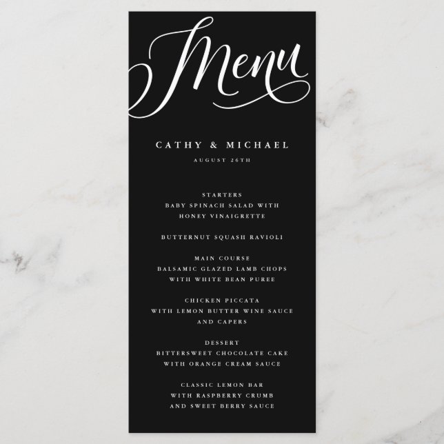 Menu Script Flourish Moderno, Preto (Frente)