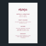 Menu Script Minimalista Moderno | Casamento de Borgonha<br><div class="desc">Este elegante e minimalista cartão de cardápio apresenta uma tipografia moderna de escrita burgundy e texto limpo,  sans serif para um simples e na moda que você vai adorar.</div>