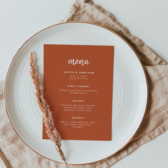 Menu Script Minimalista Moderno Terracotta | Casamento (Criador carregado)