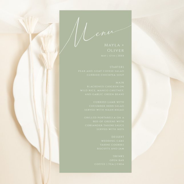 Menu Script Whimsical | Janto Casamento Verde de Sage (Criador carregado)