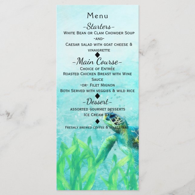Menu Sea Turtle Ocean Beach Art Elegant WedMenu (Frente)