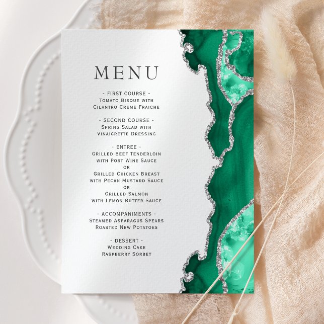 Menu Seafoam Green Silver Agate Weding (Criador carregado)