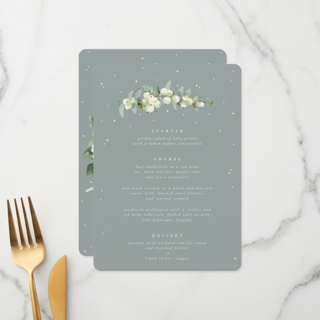 Menu Seafoam Snowberry+Eucalyptus 3 Casamento do Curso (Frente/Verso In Situ)
