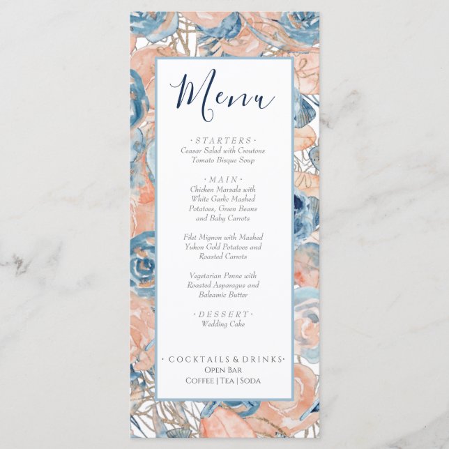 Menu Seashell e Rosas de praia de náutica (Frente)