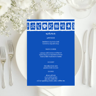 Menu Seashell Grid Beach WedOM Azul Branco