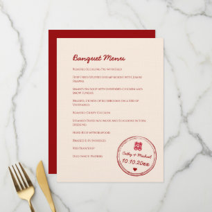 Menu Selo de dupla felicidade de casamento chinês rosa
