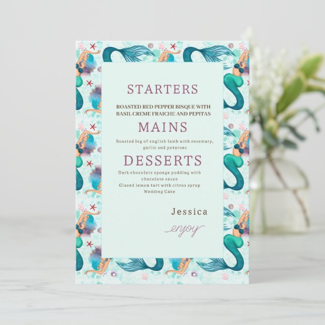 Menu Sereia Sob A Festa de aniversário Do Mar (Em pé/Frente)